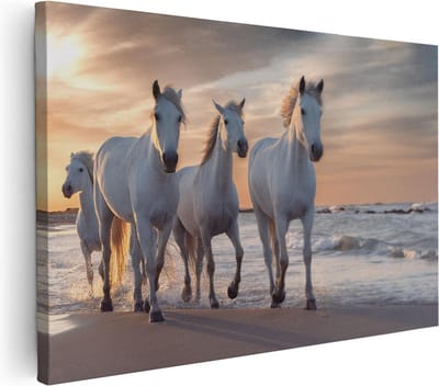 Artaza Canvas Schilderij Paarden Zee - 30x20 cm - Klein - Wanddecoratie Strand - Muurdecoratie Woonkamer - Kamer Accessoires Dieren