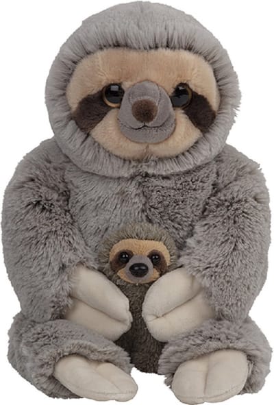 Nature Planet Pluche familie Luiaards knuffels - van 22 cm - Dieren speelgoed - knuffels cadeau - Moeder en jong knuffeldieren