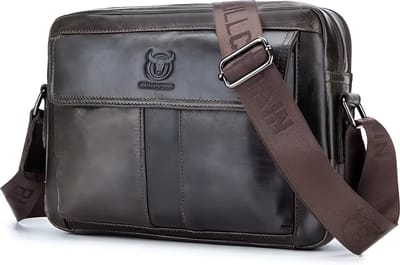 WoYoW® - Heren Schoudertas - Echte Leder - Grote Capaciteit - Handtas - Crossbody Messenger Tassen - IJzer cyaan