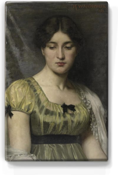 Portret van een vrouw - Marie Wandscheer - 19,5 x 30 cm - Niet van echt te onderscheiden schilderijtje op hout - Mooier dan een print op canvas - Laqueprint.