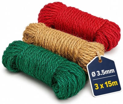Dailygoods- Kokos Touw Set van 3 - Decoratief Touw - Tuintouw - Knutseltouw - 3,5 mm - 3 x 15 m - Tuin Touw