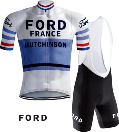 Retro Wielertenue Ford Wit/Blauw - REDTED - 3XL