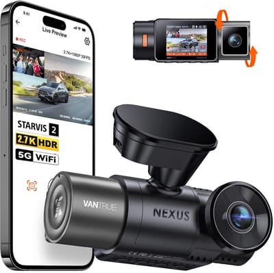 Vantrue N2X 2.7K Uber Dashcam Voor- en Binnenkant, 5G WiFi Dual Dashcam voor Auto met HDR IR Nachtzicht, STARVIS 2, GPS, 2,5K/60 FPS, LTE-ondersteuning, 24/7 Parkeerstand, Spraakbediening, Ondersteuning tot 512GB