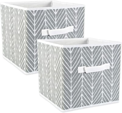 Stoffen opbergbakken - Opbergcontainers set - Thuis organiseren - Stevige constructie - Set van 2 - Visgraat grijs