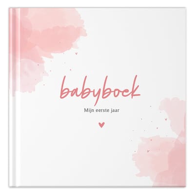 Fyllbooks - Baby Boek Mijn Eerste Jaar - Invulboek Baby - Watercolour Roze - Geschikt voor alle Gezinssamenstellingen