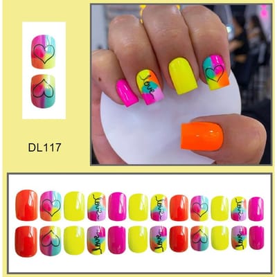 24 Stuks Korte Vierkante Nagels, Creatieve Valentijnsnagels Romantische Liefde Franse Nepnagels Nagels Kunst, Press On Nagels, Bruiloft Bruid Nagelbenodigdheden gray