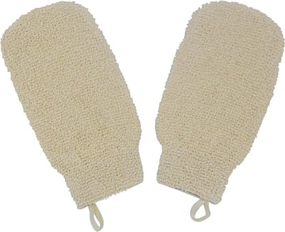 Katoenen Ramie Handschoen - Exfoliërende Wanten - Huid Reinigen - Dubbelzijdig - 22 x 11 cm - Wit