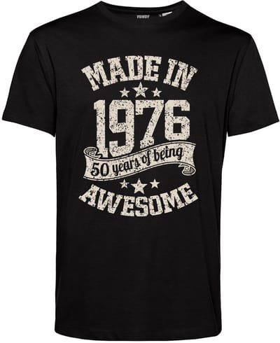 T-shirt Made in 1976 | 50 jaar shirt | verjaardag cadeau voor mannen | Zwart | maat XS