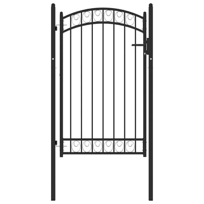 vidaXL - Poort - met - gebogen - bovenkant - 100x150 - cm - staal - zwart