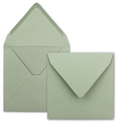 Vierkante Enveloppen in Eucalyptus Groene Kleur - 15.5 x 15.5 cm - Zonder Venster met Plakrand - 110 g/m² - Perfect voor Huwelijksuitnodigingen en Meer