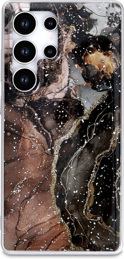 Casemania Hoesje Geschikt voor Samsung Galaxy S25 Ultra - Zwart - Marmer Back Cover met Camera Bescherming - Geschikt voor MagSafe
