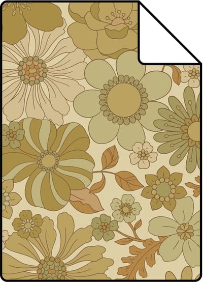 Proefstaal ESTAhome behang retro bloemen vergrijsd groen - 26.5 x 21 cm - 130964-S