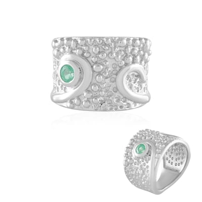 Cavill - Zilveren ring - 925 Sterling zilver platina verguld - Colombiaanse smaragd 0.255 ct Ronde groene edelsteen - Elegante damesring maat 17