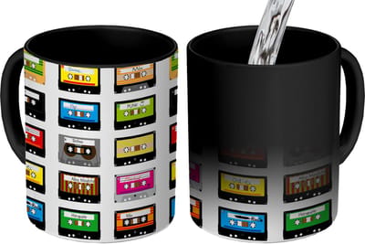 Magische Mok - Foto op Warmte Mokken - Koffiemok - Patronen - Cassettebandjes - Muziek - Magic Mok - Beker - 350 ML - Theemok