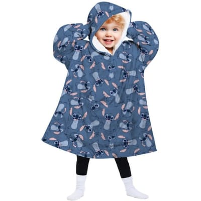 Stitch hoodie poncho blauw 3 - 6 jaar - polyester