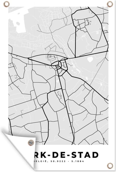 Muurdecoratie Stadskaart – Plattegrond – België – Zwart Wit – Herk de Stad – Kaart - 120x180 cm - Tuinposter - Tuindoek