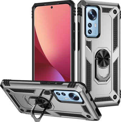 Hoesje Geschikt voor Xiaomi 12 Pro Ring hoesje Hybrid Armor Anti-Shock hoesje Zilver - Hoesje Geschikt voor Xiaomi 12 Pro -Hoesje Geschikt voor Xiaomi 12 Pro Hoesje kickstand Ring houder cover TPU backcover hoesje