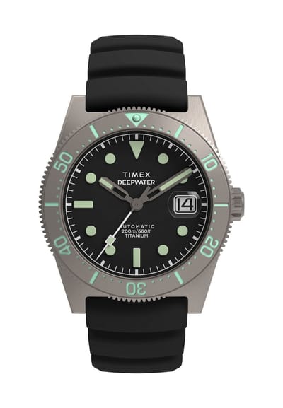 Timex Deepwater Reef 200 Titanium Automatic Automatic Wind Zwart Case: 100% Titanium | Armband: 100% Synthetic Rubber 41 mm TW2W73800AJ