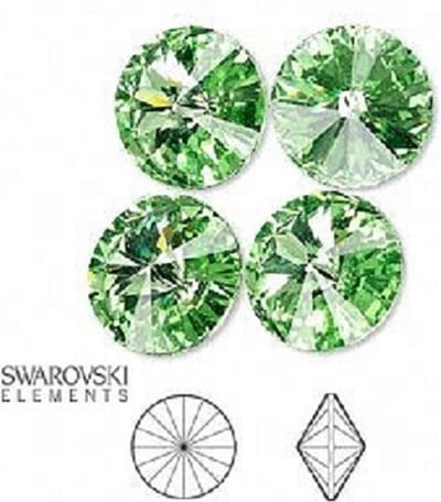 Swarovski Elements, 8 stuks Rivoli kristallen stenen, 14mm, Peridot met zilverfoil rug. Swarovski nr. 1122