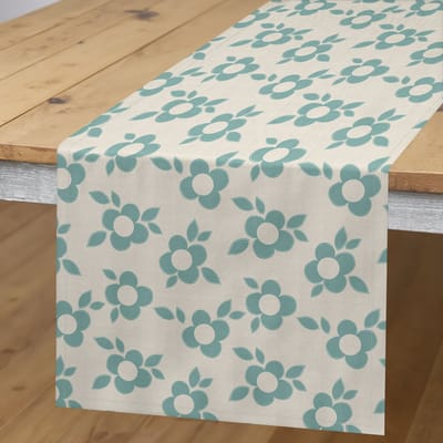 ABAKUHAUS Bloemen-tafelloper – 40x180 cm – Teal/eierschaal