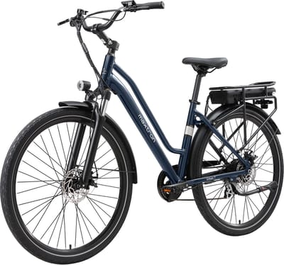 Maxtron Urban7 Elektrische stadsfietsen – 460.8Wh Accu – Actieradius tot 70 km – 28×2.0 Inch Banden – Aluminium Verende Voorvork – Shimano RD-M310 Versnellingssysteem – Mechanische Schijfremmen – Stadsfiets – Max. Belastbaar 120 kg – Blauw
