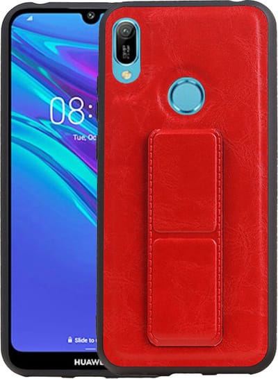 Grip Stand Hardcase Backcover - Telefoonhoesje - Achterkant Hoesje - Geschikt voor Huawei Y6 2019 - Rood
