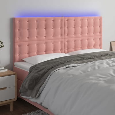 vidaXL - Hoofdbord - LED - 180x5x118/128 - cm - fluweel - roze