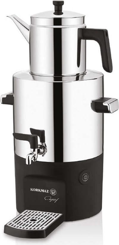Korkmaz Çayşef Inox - Elektrische Theepot - Turkse Theepot - Samovar - Ideaal voor Kantoren en kantoorkeuken - 35 glazen thee