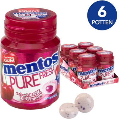 Mentos Gum | Pure Fresh | Cherry 30 | 6 stuks | 6 x 60 gram (30 stuks)