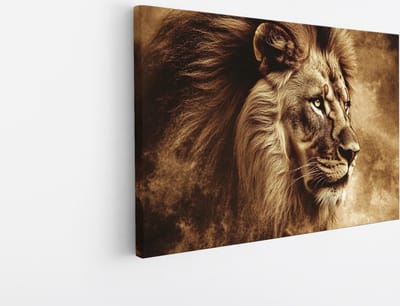 Saammp Canvas Schilderij - Leeuw - Abstract - Afrika - Kinderkamer - Dieren - Natuur - 45x30 - Foto op canvas - Wanddecoratie - Muurdecoratie Woonkamer - Slaapkamer decoratie - Canvas Print