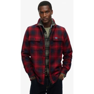 Superdry Wollen Geruit Overshirt met Fleece Voering Rood Grootte: Xxl