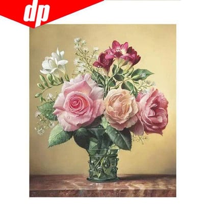 Peinture Diamant 5D DIY Forage Complet Fleurs Broderie Diamant 3D Point de Croix Travail d'Aiguille 20X30 beige