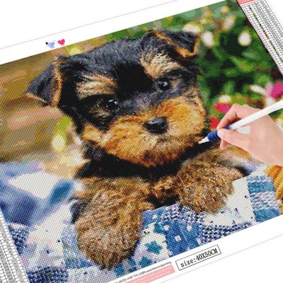 Peinture diamant 5D avec chien et Animal, broderie complète, point de croix, mosaïque ronde, image 20X30CM black