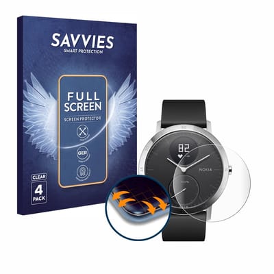 Savvies - Screenprotector voor Withings Steel HR (40 mm) - Folie Beschermfolie transparant volledig dekking 4 Stuks