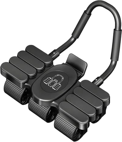 Buikspier Trainer - Core Trainer Wielen - Thuis Fitness - Automatische Terugvering Elleboogsteun - 6 Wiel Design - Zwart