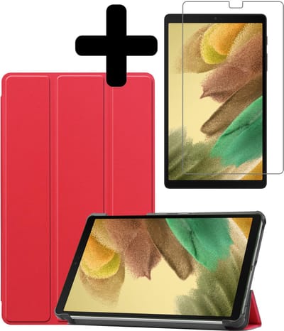 Hoes - Geschikt voor Samsung Galaxy Tab A7 Lite - Met Screenprotector - Trifold Bookcase - Hard Cover - Hardcover Book Case - Tablet Hoesje - Rood