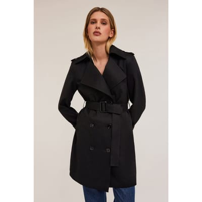 Motivi Double-breasted Technical Fabric Trench-coat Black Maat: 34 | Trenchcoats Outlet | Dames | Zwart