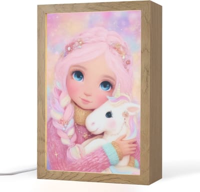 Nachtlampje 20x30 cm - Kinder lampje - Meisje - Eenhoorn - Roze - Tafellamp kinderkamer - Slaapkamer lamp - Bedlamp kinderen - Kinderlampje stopcontact - Wandlamp babykamer - Nachtlampjes