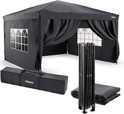 Tristar Partytent 3.6x3.6m - PT-7807 - Easy up - Met Zijwanden - Inclusief draagtas - Paviljoen - Antraciet
