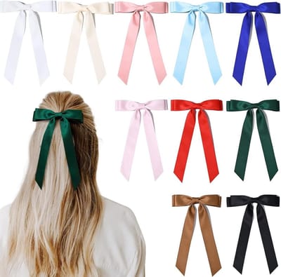 10 Stuks Zijden Satijnen Haarstrikken Set Clips Zwart Lint Paardenstaart Accessoires