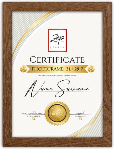 ZEP - Houten Fotolijst Certificate A4 Bruin voor foto formaat 21x29,7 cm - V4721N