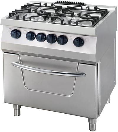 Heavy Duty Fornuis - 4 Pitten - Dubbel - 70 cm Diep - 36 kW - Gas incl. Elektrische Oven