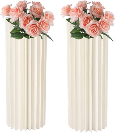 Decoratieve zuilen - Bloemenstandaards - Feestdecoratie - Honingraatstructuur - 80 cm hoog - Melkwit