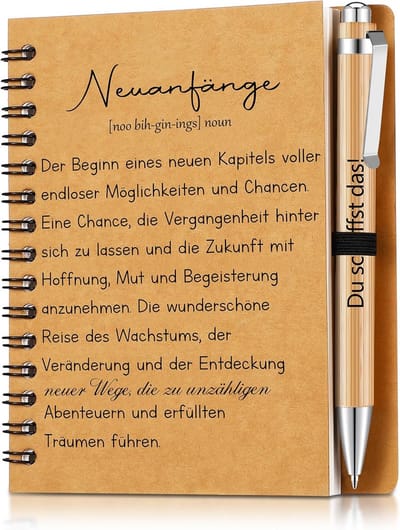 SnelShoppen - Inspirerende A6 Notitieboek met Houten Balpen - Spiral Notepad en Schrijfpen Set - Bedankje Voor Collega's - Motivational Gift voor Mede