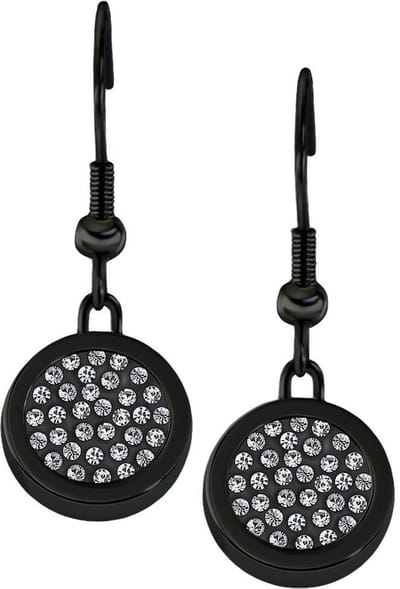 Quiges RVS Schroefsysteem Oorhangers Oorbellen Zwart met Verwisselbare Zirkonia Mini Munt Set - ECOS253