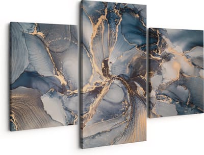Artaza Canvas Schilderij Drieluik Abstracte Luxe Kunst - Zwart met Goud - 150x120 cm - Groot - Wanddecoratie Woonkamer - Schilderijen - Muurdecoratie