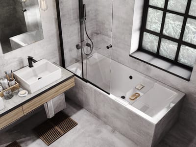 Badland QUADRO SLIM ligbad 155 x 70 cm wit met styropor ombouw met bamboe badplank