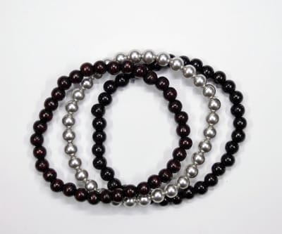 Elastische kralen armband 2 x A kwaliteit houten kralen en 1x Swarovski parels 16 cm