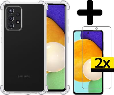 Hoesje - Met Screenprotector - 2 Stuks - Geschikt voor Samsung Galaxy A52 - Sterk & Shockproof - Siliconen Case - Back Cover - Telefoon Hoes - Shock Proof - Telefoonhoesjes - Transparant