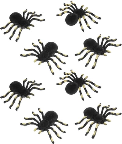 Chaks nep spinnen 10 cm - zwart/goud - 8x stuks - velvet/fluweel - Horror/griezel thema decoratie